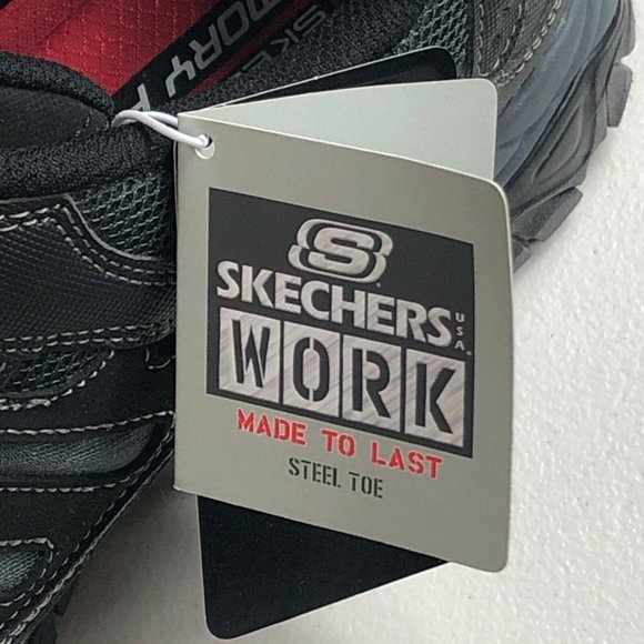 Skechers Cankton Ebbitt Steel Toe Leather Memory Foam Sneakers Black 77161 9.5 - Picture 9 of 12